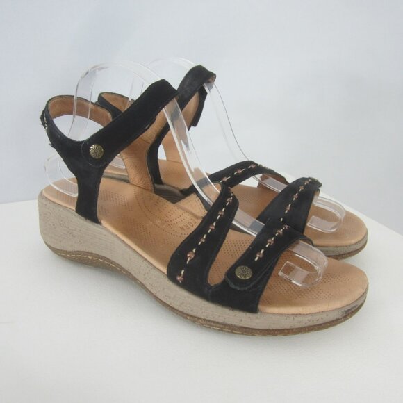 Acorn 90s Y2K Ankle Strap Wedge Sandals Womens 9 Black Suede Comfort Shoes - Picture 7 of 12